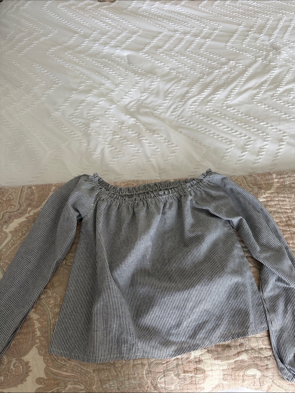 Brandy Melville Thin Navy & White Striped Off-Shoulder Blouse